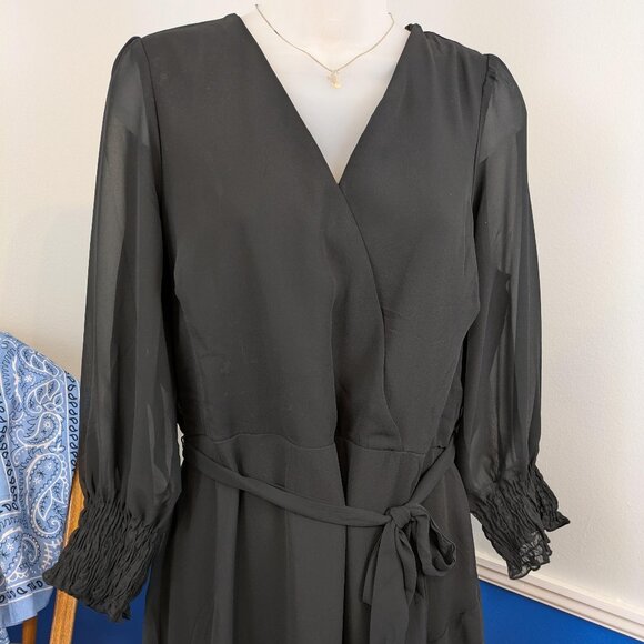 NWT NY Collection 3/4 Sleeve Belted Chiffon Handkerchief Hem Dress - Picture 2 of 11